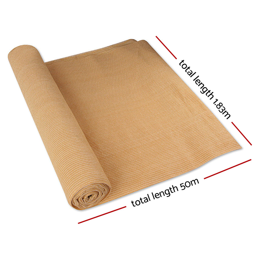 Instahut 50% shade cloth roll, 1.83m x 50m, sandstone beige, close-up of mono-tape knitted fabric