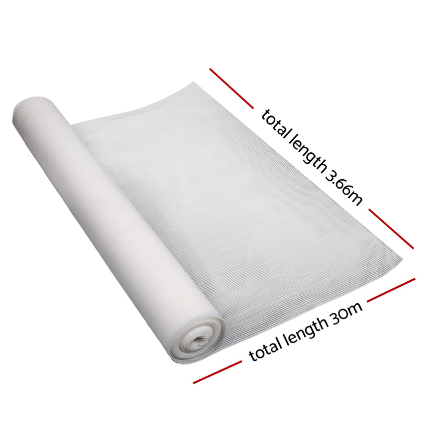 Instahut 50% shade cloth roll, 3.66 x 30m, white knitted fabric, mono-tape knitted fabric close up