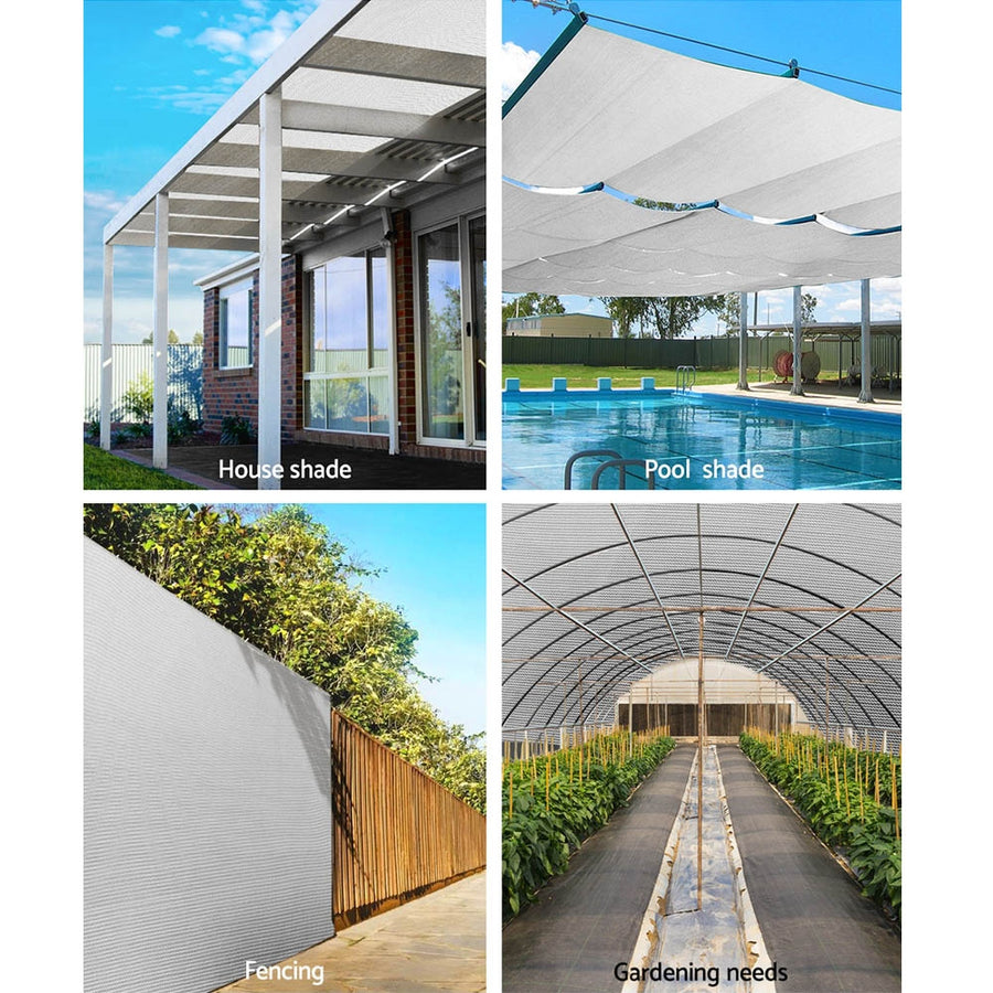 Instahut 50% shade cloth roll, 3.66 x 30m, white knitted fabric, 30m roll