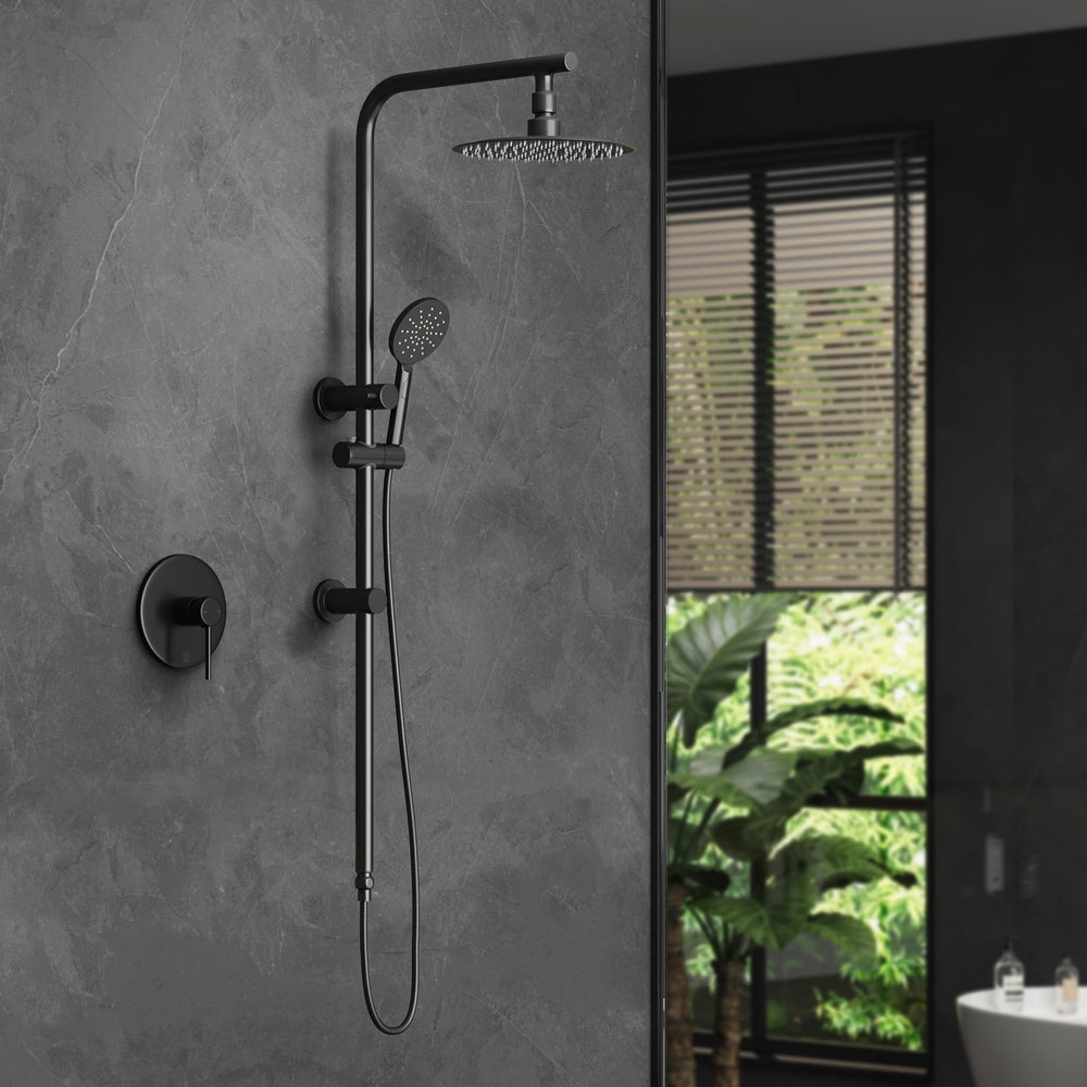 Welba 10" Rain Shower Head Set with Shower Mixer Round Black