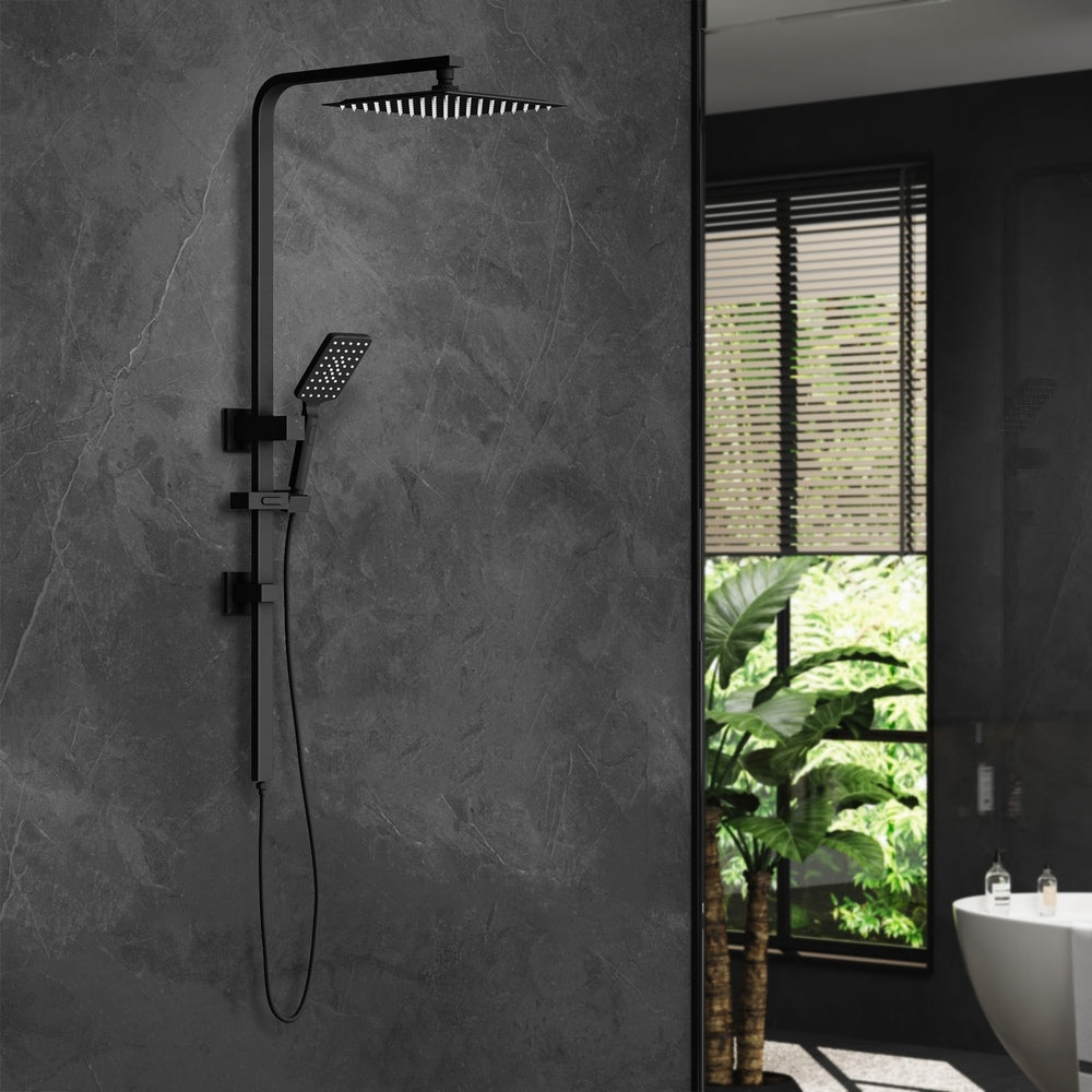 Welba 10" Rain Shower Head Set Square 3-Mode Black