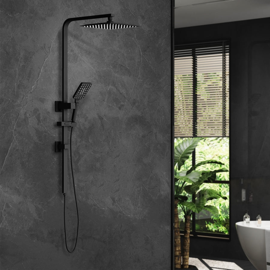 Welba 10" Rain Shower Head Set Square 3-Mode Black