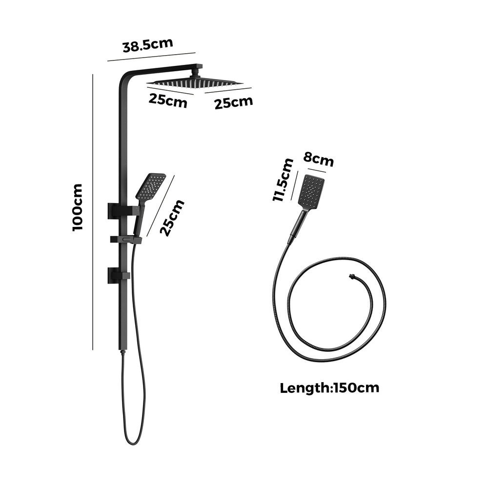 Welba 10" Rain Shower Head Set Square 3-Mode Black