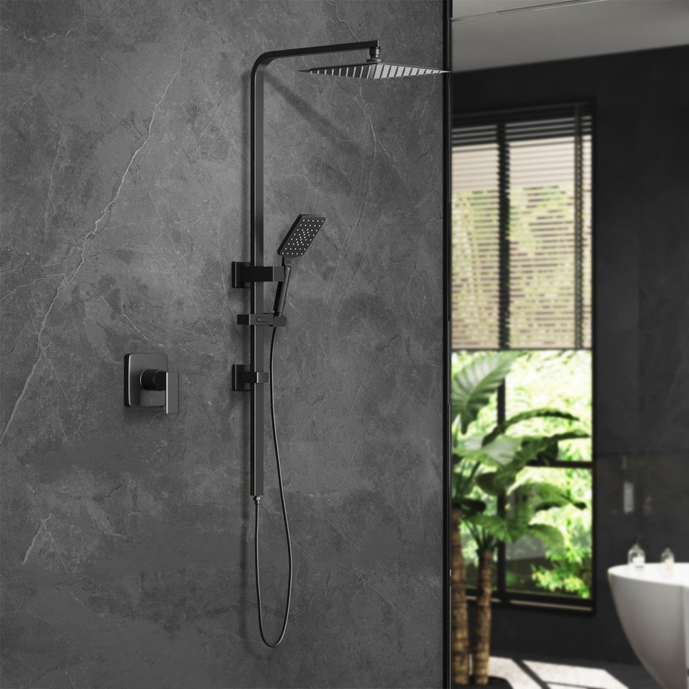 Welba 10" Rain Shower Head Set with Shower Mixer Square Black
