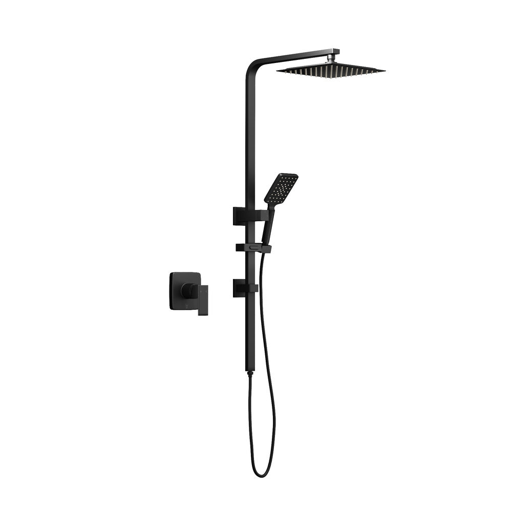 Welba 10" Rain Shower Head Set with Shower Mixer Square Black