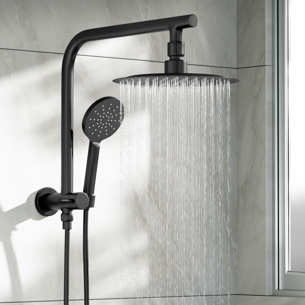 Welba 10" Rain Shower Head Set Round 3-Mode Gooseneck Black