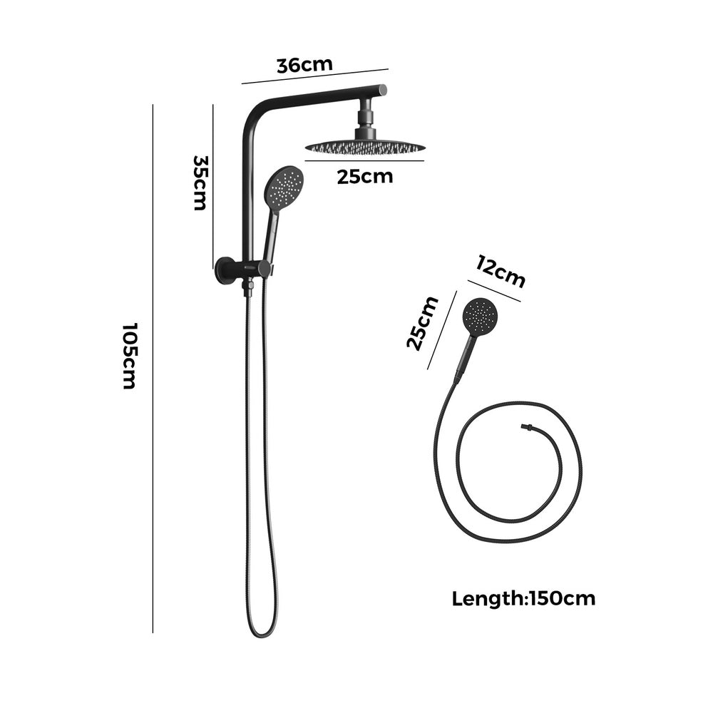Welba 10" Rain Shower Head Set Round 3-Mode Gooseneck Black