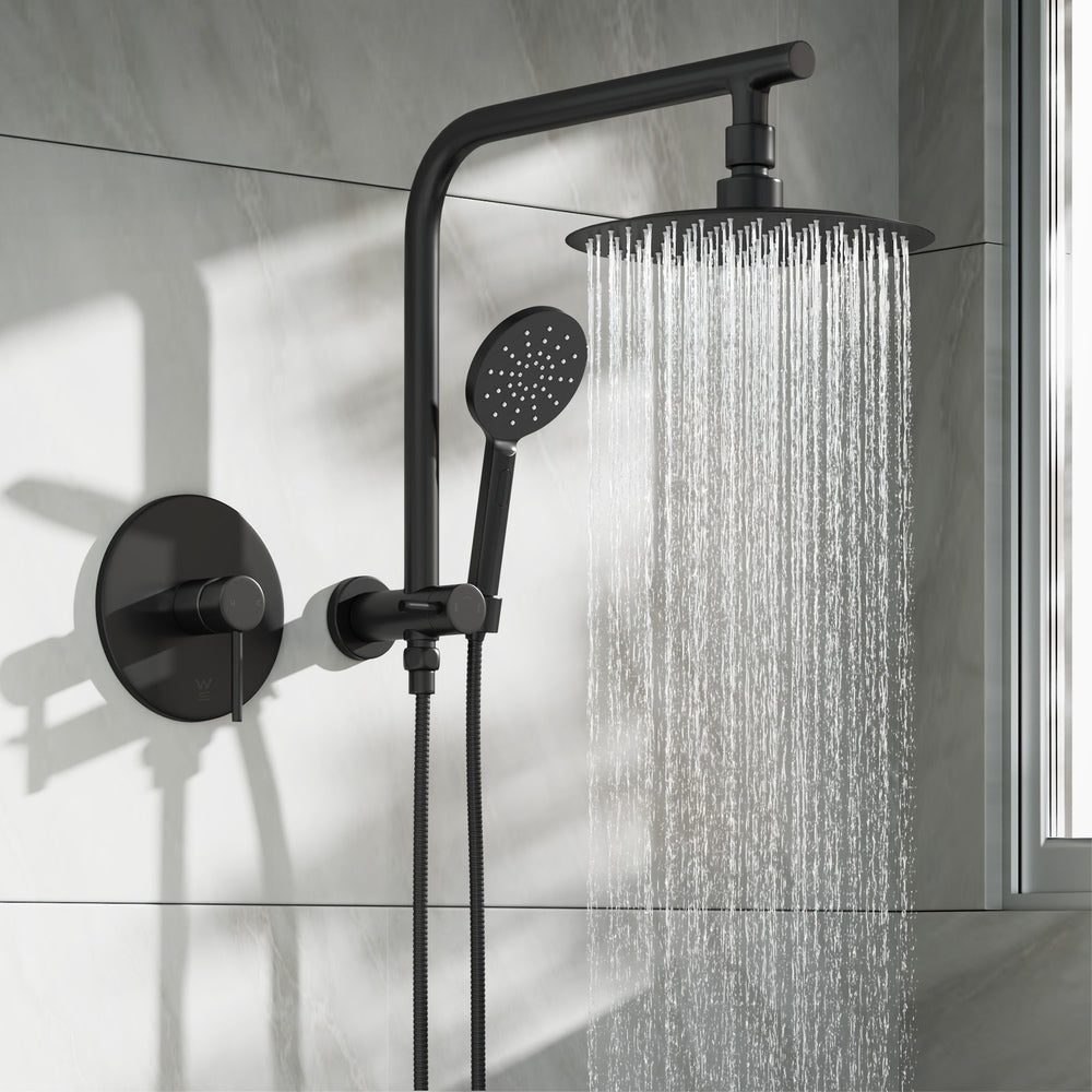Welba 10" Rain Shower Head Set with Mixer Round 3-Mode Black