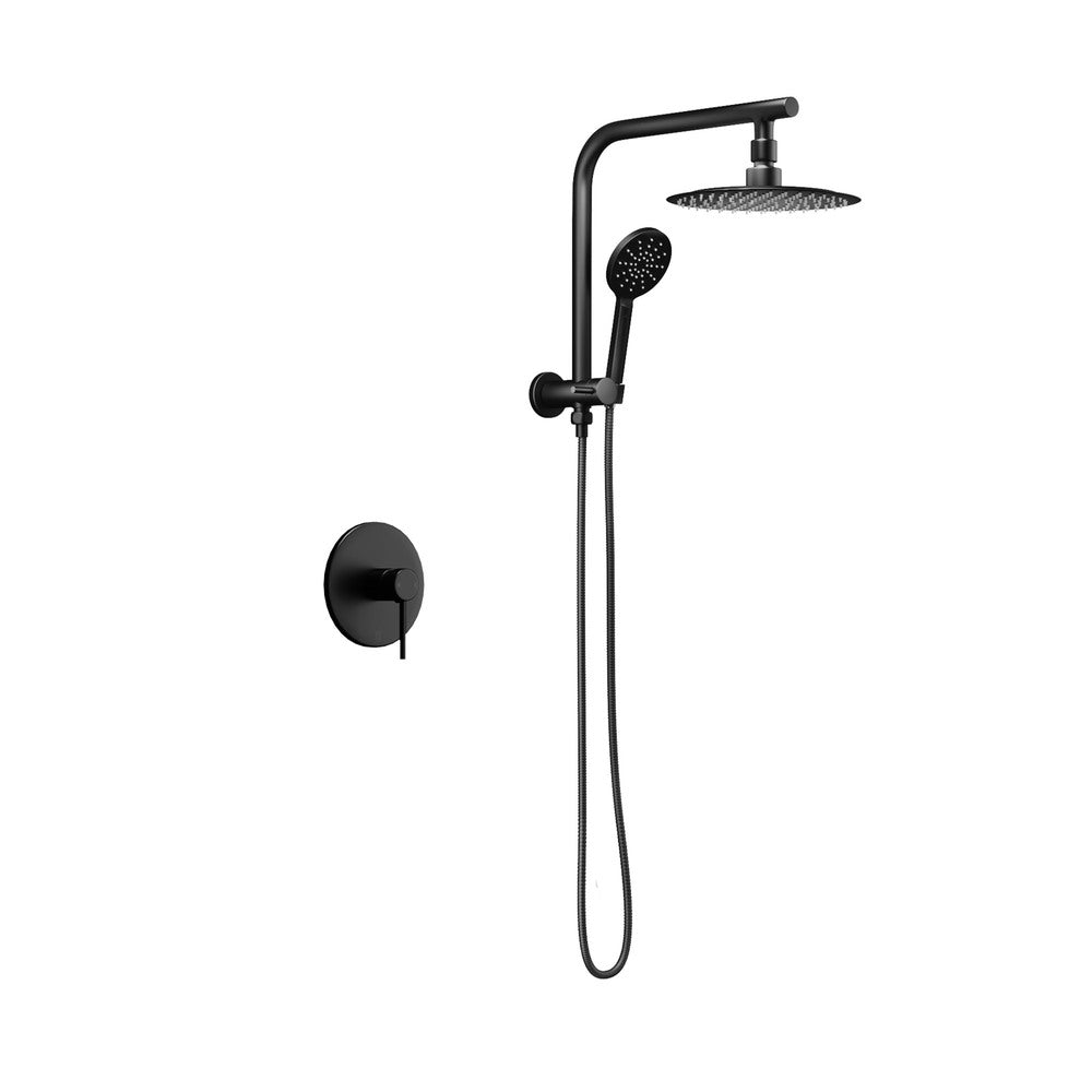 Welba 10" Rain Shower Head Set with Mixer Round 3-Mode Black