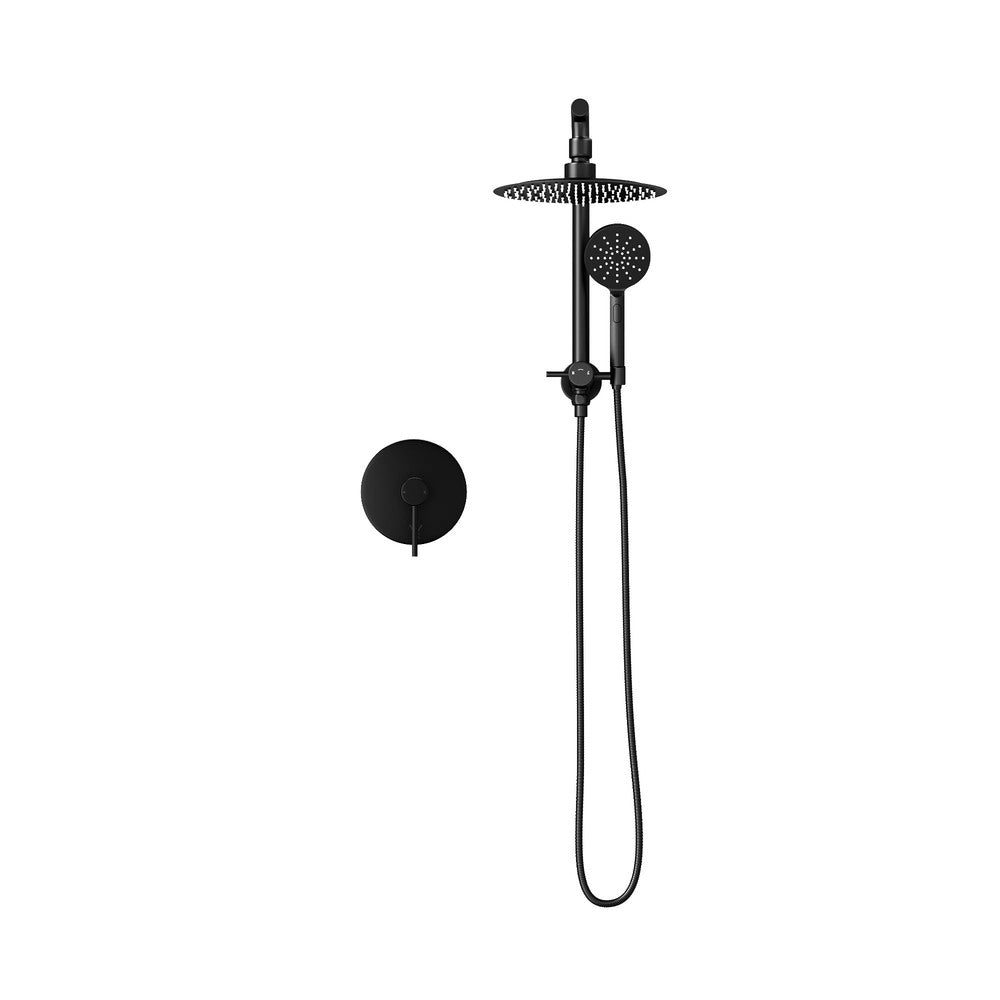 Welba 10" Rain Shower Head Set with Mixer Round 3-Mode Black
