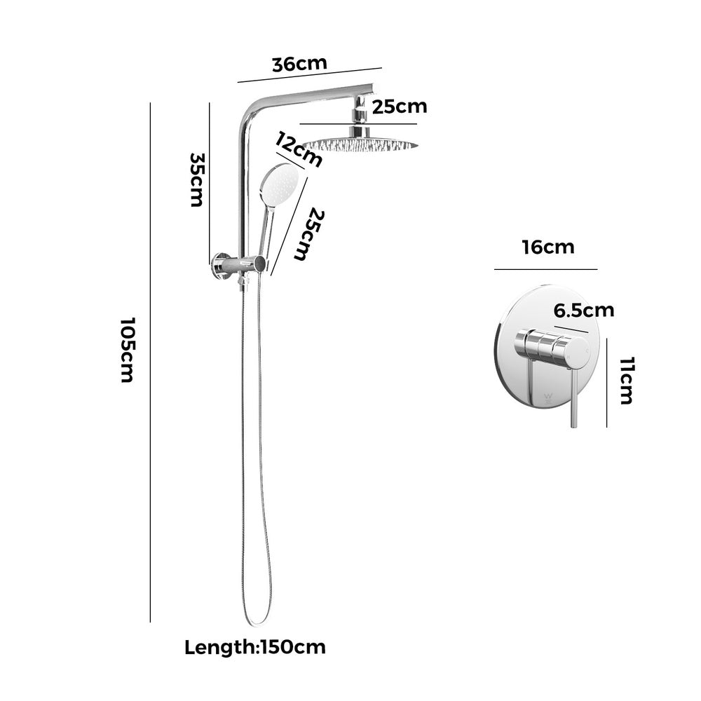 Welba 10" Rain Shower Head Set with Mixer Round 3-Mode Chrome