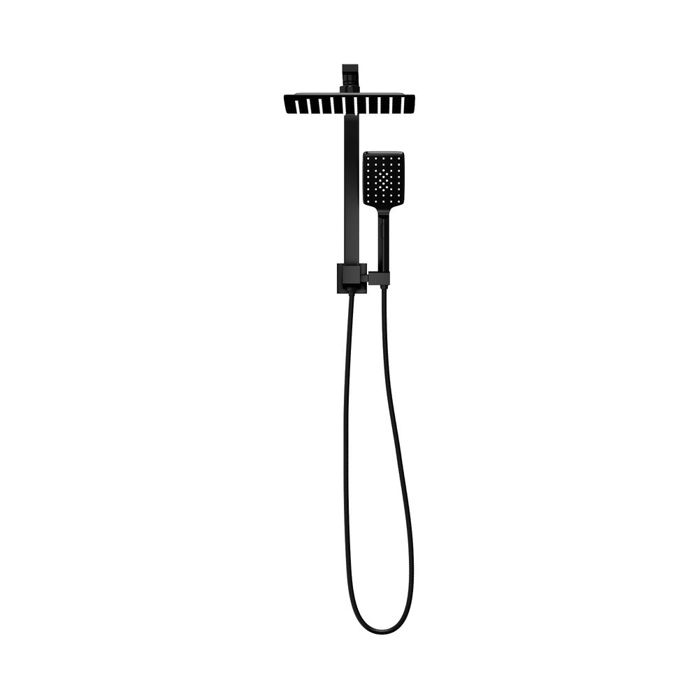 Welba 10" Rain Shower Head Set Square 3-Mode Gooseneck Black