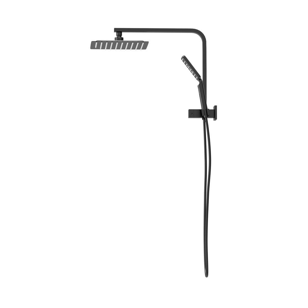 Welba 10" Rain Shower Head Set Square 3-Mode Gooseneck Black