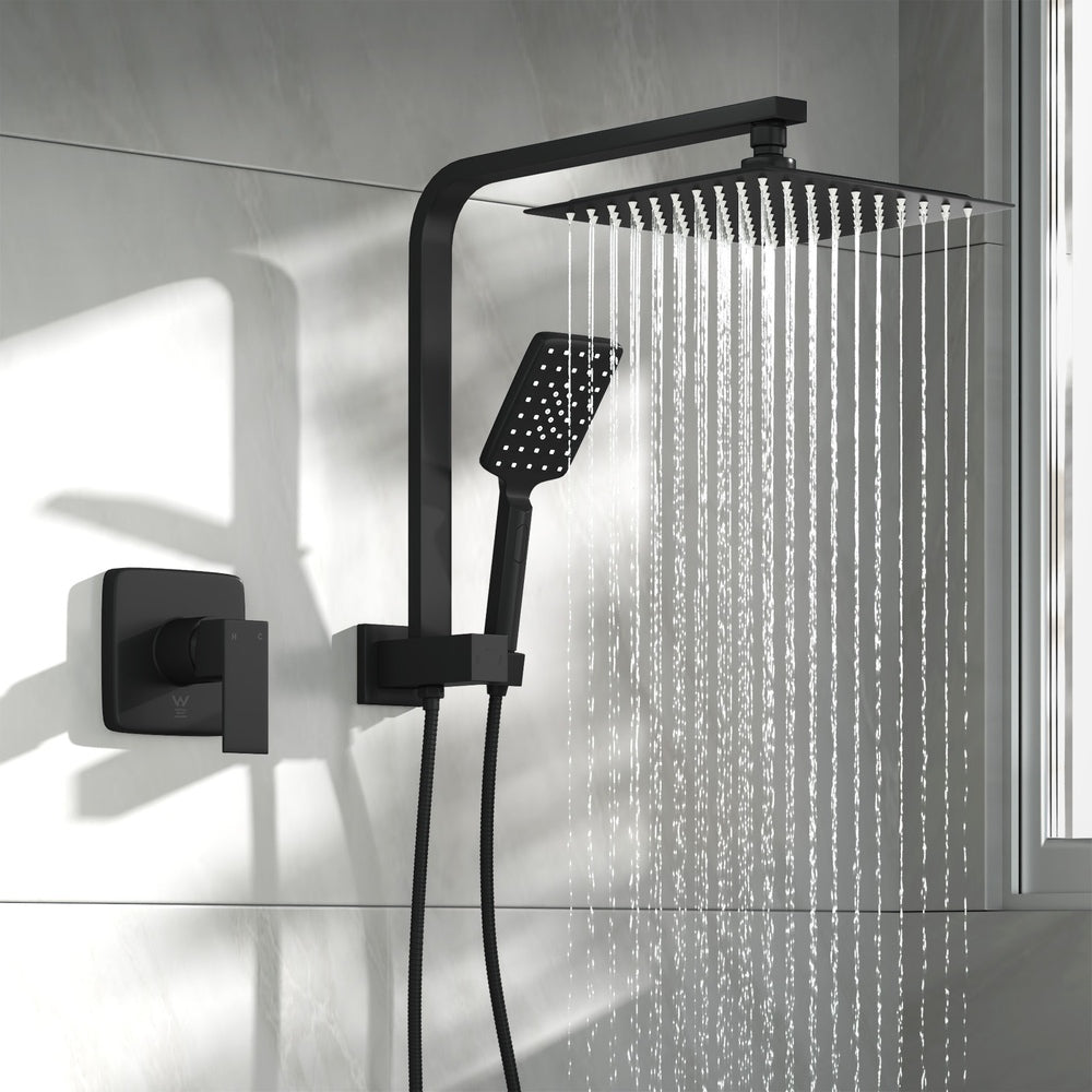 Welba 10" Rain Shower Head Set with Mixer Square 3-Mode Black