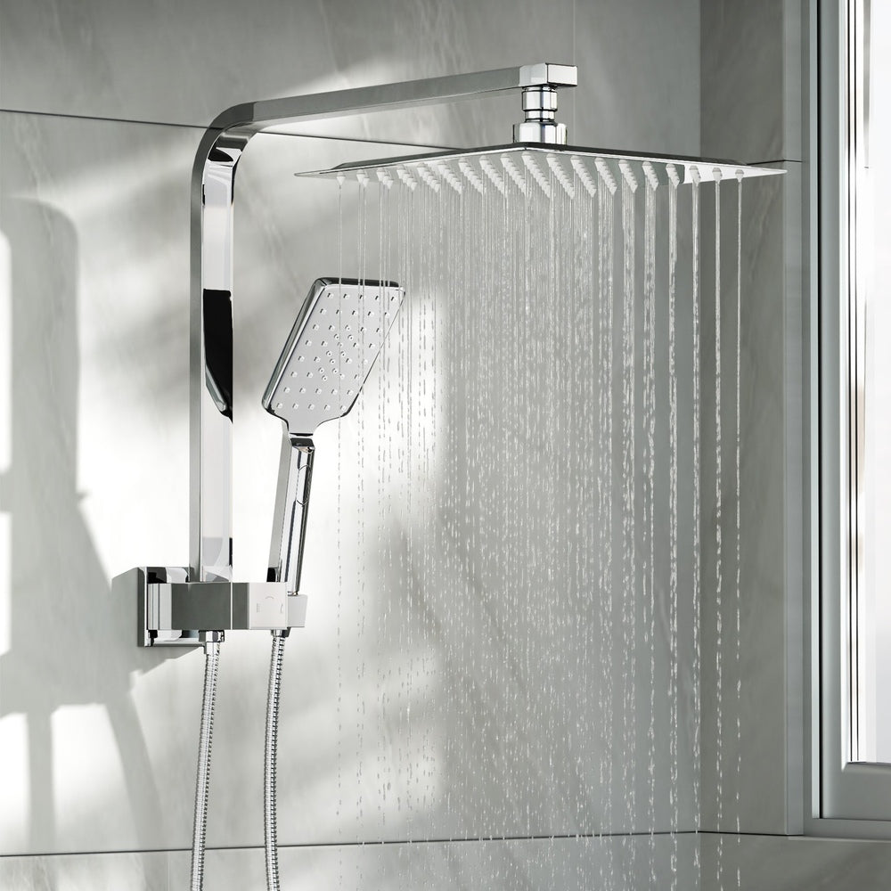 Welba 10" Rain Shower Head Set Square 3-Mode Gooseneck Chrome