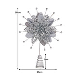 Christabelle Christmas Tree Topper Poinsettia Decoration Ornament Shimmering Silver Glittered P