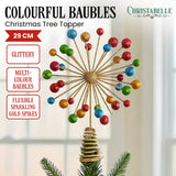 Christabelle Christmas Tree Topper Glittery Baubles Gold Decoration Multi-Colour Ornaments - Front View