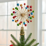 Christabelle Christmas Tree Topper Glittery Baubles Gold Decoration Multi-Colour Ornaments - Top-Down View