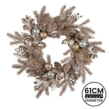 Christabelle Champagne Glitter Christmas Wreath - 61cm - Side View