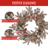 Christabelle Champagne Glitter Christmas Wreath - 61cm - 45-Degree Angle