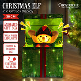 Christabelle Animated Elf in a Gift Box LED Lights Christmas Tree Decoration Ornament Xmas - Front View
