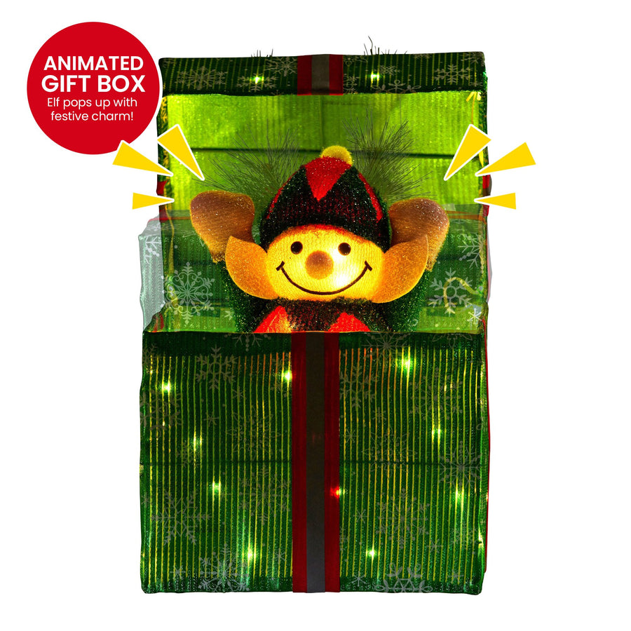 Christabelle Animated Elf in a Gift Box LED Lights Christmas Tree Decoration Ornament Xmas