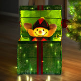 Christabelle Animated Elf in a Gift Box LED Lights Christmas Tree Decoration Ornament Xmas - Close-Up Angle