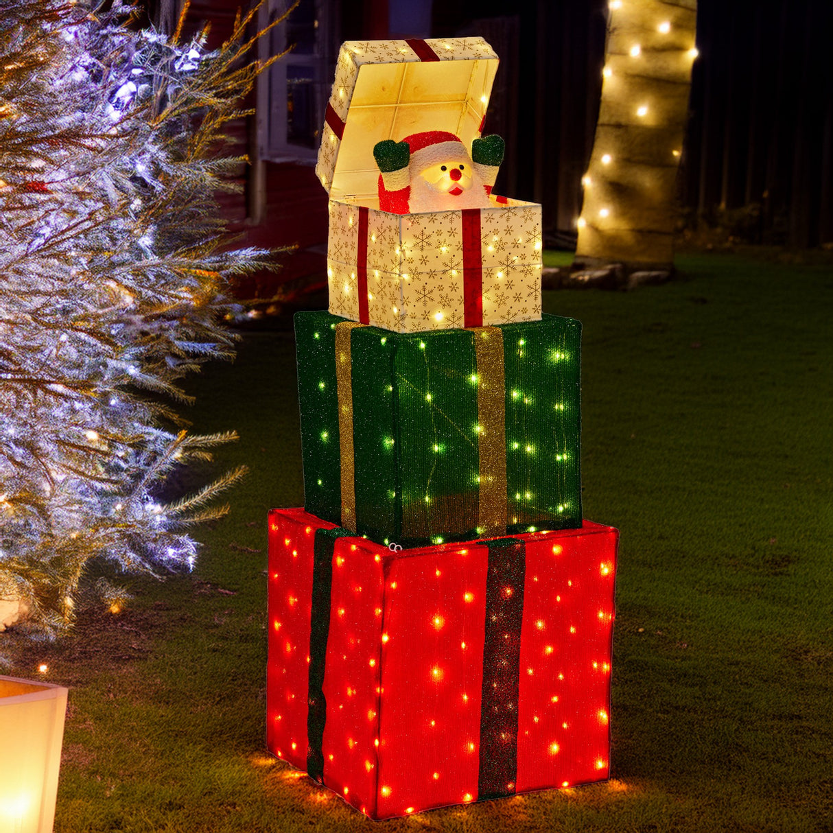 Christabelle 122cm Animated Present Stack Santa LED Lights Christmas Tree Decoration Ornament X