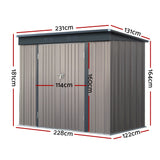 Giantz Garden Shed 2.31x1.31M Sheds Outdoor Storage Tool Metal Workshop Shelter Double Door - Front View