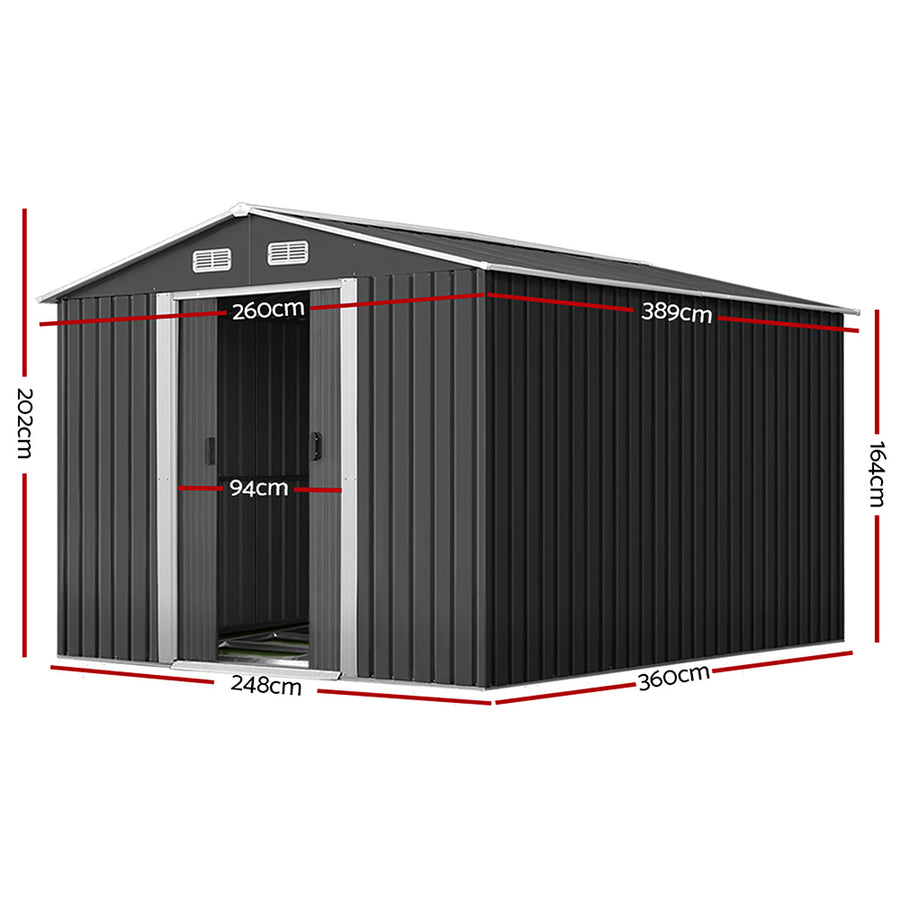 Giantz Garden Shed 2.6x3.9M w/Metal Base Sheds Outdoor Storage Workshop Tool Shelter Sliding Door, Storage