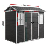 Giantz Garden Shed Resin Outdoor Storage Box 2.44x1.31M Tool Shed Backyard Black - Front View