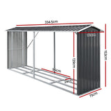 Giantz Firewood Storage Shed 334.5CM x 92CM Outdoor Log Rack Galvanised Steel Wood Holder - Front View