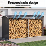 Giantz Firewood Storage Shed 334.5CM x 92CM Outdoor Log Rack Galvanised Steel Wood Holder - 45-Degree Angle
