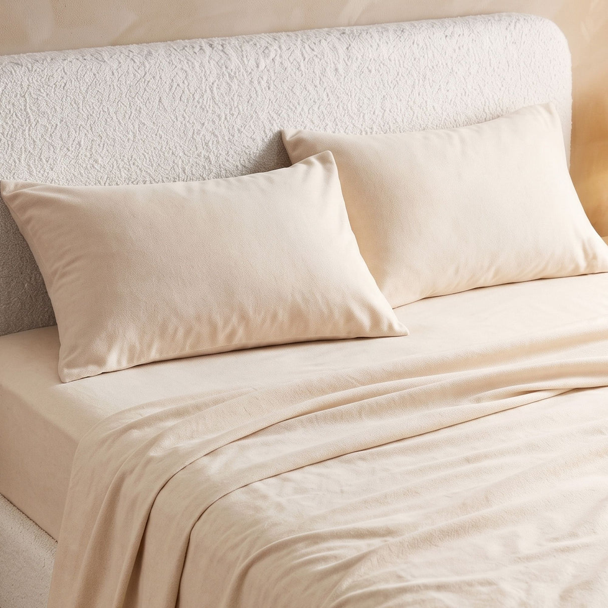 Giselle Double Sheet Set 150 GSM Anti-pilling Micro Flannel, Fast Drying Lightweight 4 Piece, 40CM Deep Pocket Fits Thick Mattress, Cream White
