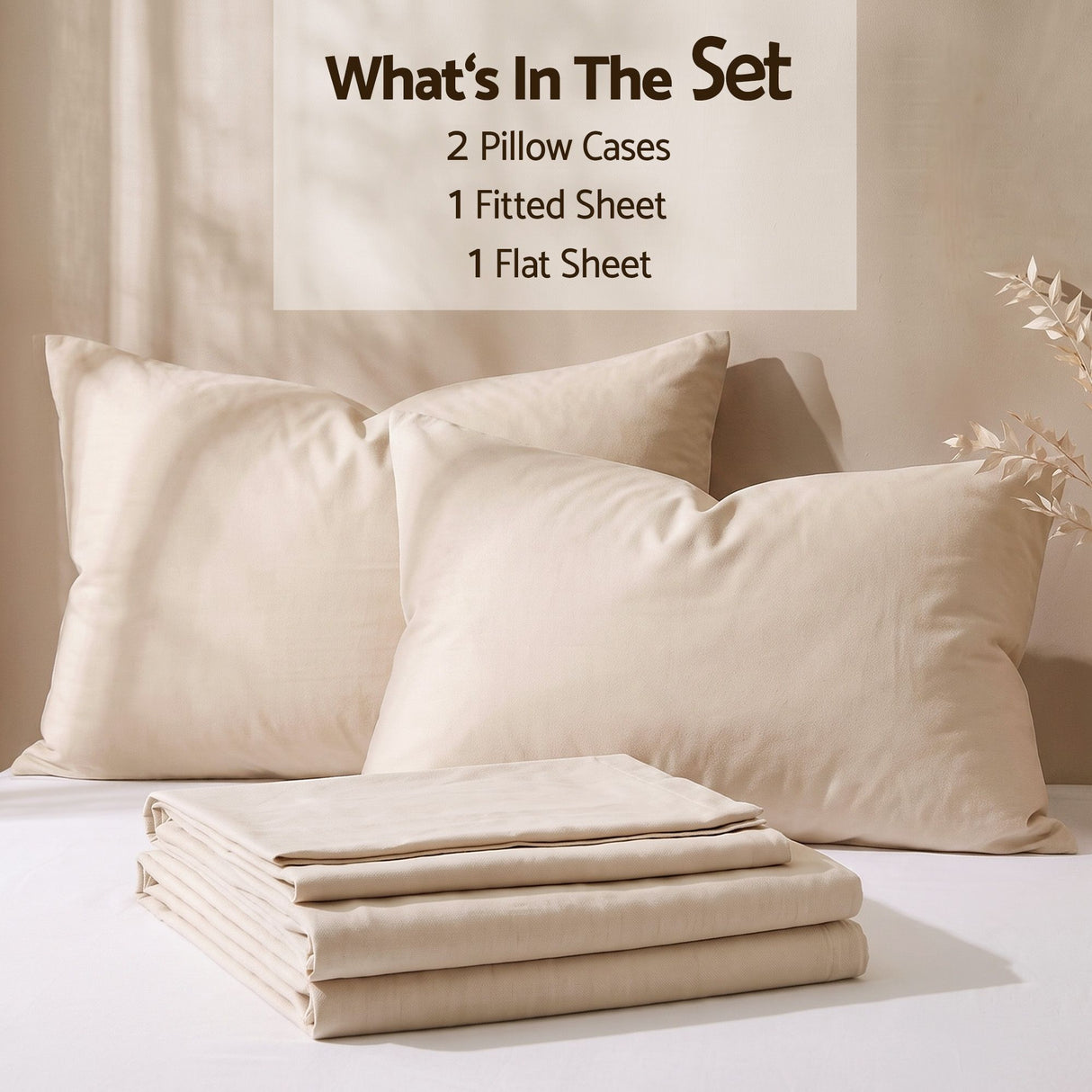 Giselle Double Sheet Set 150 GSM Anti-pilling Micro Flannel, Fast Drying Lightweight 4 Piece, 40CM Deep Pocket Fits Thick Mattress, Cream White