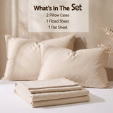Giselle Double Sheet Set 150 GSM Anti-pilling Micro Flannel, Fast Drying Lightweight 4 Piece, 40CM Deep Pocket Fits Thick Mattress, Cream White - Rear View
