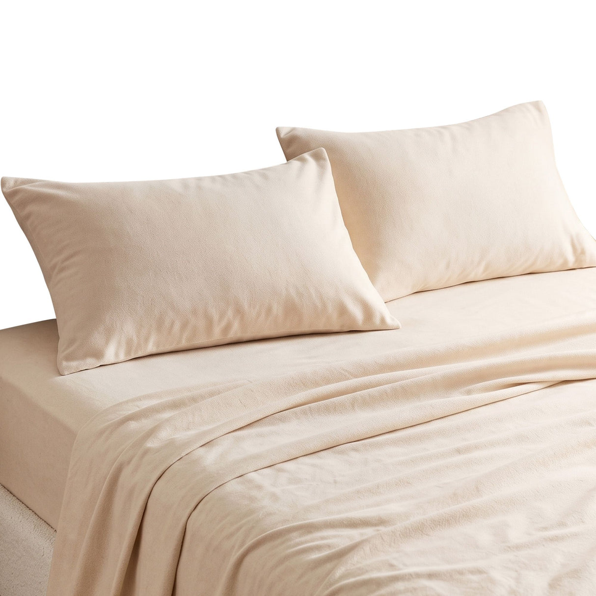 Giselle Double Sheet Set 150 GSM Anti-pilling Micro Flannel, Fast Drying Lightweight 4 Piece, 40CM Deep Pocket Fits Thick Mattress, Cream White