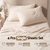 Giselle Single Sheet Set 150 GSM Anti-pilling Micro Flannel, Fast Drying Lightweight 4 Piece, 40CM Deep Pocket Fits Thick Mattress, Cream White - Front View