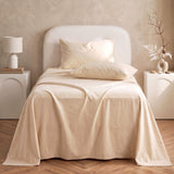 Giselle Single Sheet Set 150 GSM Anti-pilling Micro Flannel, Fast Drying Lightweight 4 Piece, 40CM Deep Pocket Fits Thick Mattress, Cream White - Close-Up Angle