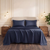 Giselle Double 500TC Cotton 4Pcs Sheet Set with 40cm Extra Deep Pocket for Thick Mattresses Sateen Weave for Sweaty Nights Navy Blue - Low Angle