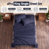 Giselle Kingsingle 500TC Cotton 4Pcs Sheet Set with 40cm Extra Deep Pocket for Thick Mattresses Sateen Weave for Sweaty Nights Navy Blue
