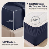 Giselle Kingsingle 500TC Cotton 4Pcs Sheet Set with 40cm Extra Deep Pocket for Thick Mattresses Sateen Weave for Sweaty Nights Navy Blue