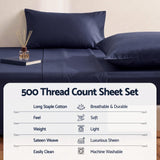 Giselle Kingsingle 500TC Cotton 4Pcs Sheet Set with 40cm Extra Deep Pocket for Thick Mattresses Sateen Weave for Sweaty Nights Navy Blue - Top-Down View