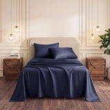 Giselle Kingsingle 500TC Cotton 4Pcs Sheet Set with 40cm Extra Deep Pocket for Thick Mattresses Sateen Weave for Sweaty Nights Navy Blue