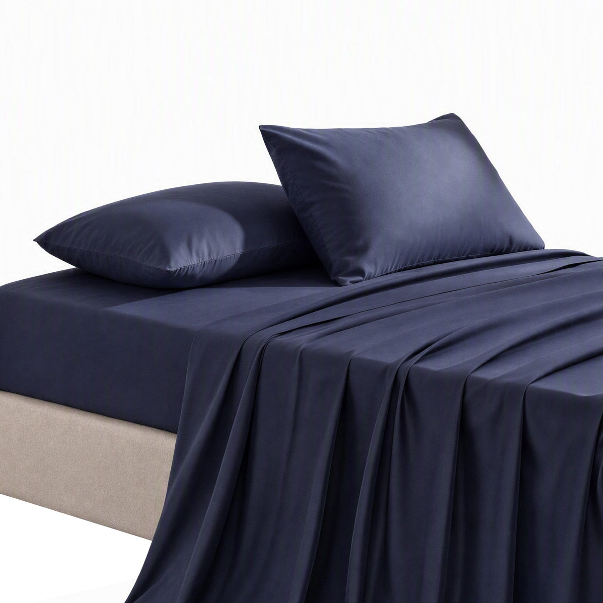 Giselle Kingsingle 500TC Cotton 4Pcs Sheet Set with 40cm Extra Deep Pocket for Thick Mattresses Sateen Weave for Sweaty Nights Navy Blue
