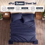 Giselle Queen 500TC Cotton 4Pcs Sheet Set with 40cm Extra Deep Pocket for Thick Mattresses Sateen Weave for Sweaty Nights Navy Blue - Front View