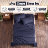 Giselle Single 500TC Cotton 4Pcs Sheet Set with 40cm Extra Deep Pocket for Thick Mattresses Sateen Weave for Sweaty Nights Navy Blue - Front View