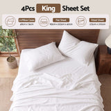 Giselle King 500TC Cotton 4Pcs Sheet Set with 40cm Extra Deep Pocket for Thick Mattresses Sateen Weave for Sweaty Nights White - Front View