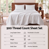 Giselle King 500TC Cotton 4Pcs Sheet Set with 40cm Extra Deep Pocket for Thick Mattresses Sateen Weave for Sweaty Nights White - Top-Down View