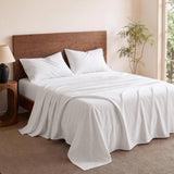 Giselle King 500TC Cotton 4Pcs Sheet Set with 40cm Extra Deep Pocket for Thick Mattresses Sateen Weave for Sweaty Nights White